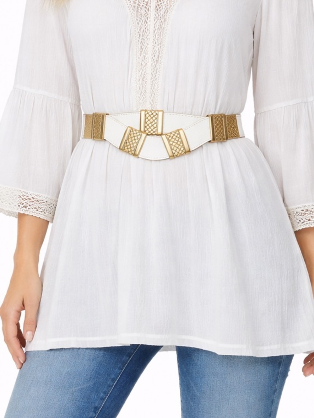 Gail Labelle Belt Leather White Gold‎ Size Medium Statement Hip Unique Medieval